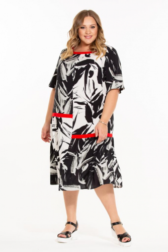 Платье "Крит" (ВК20-035) бело-черно-красный (TERRА XL, Москва) — размеры 60-62, 64-66